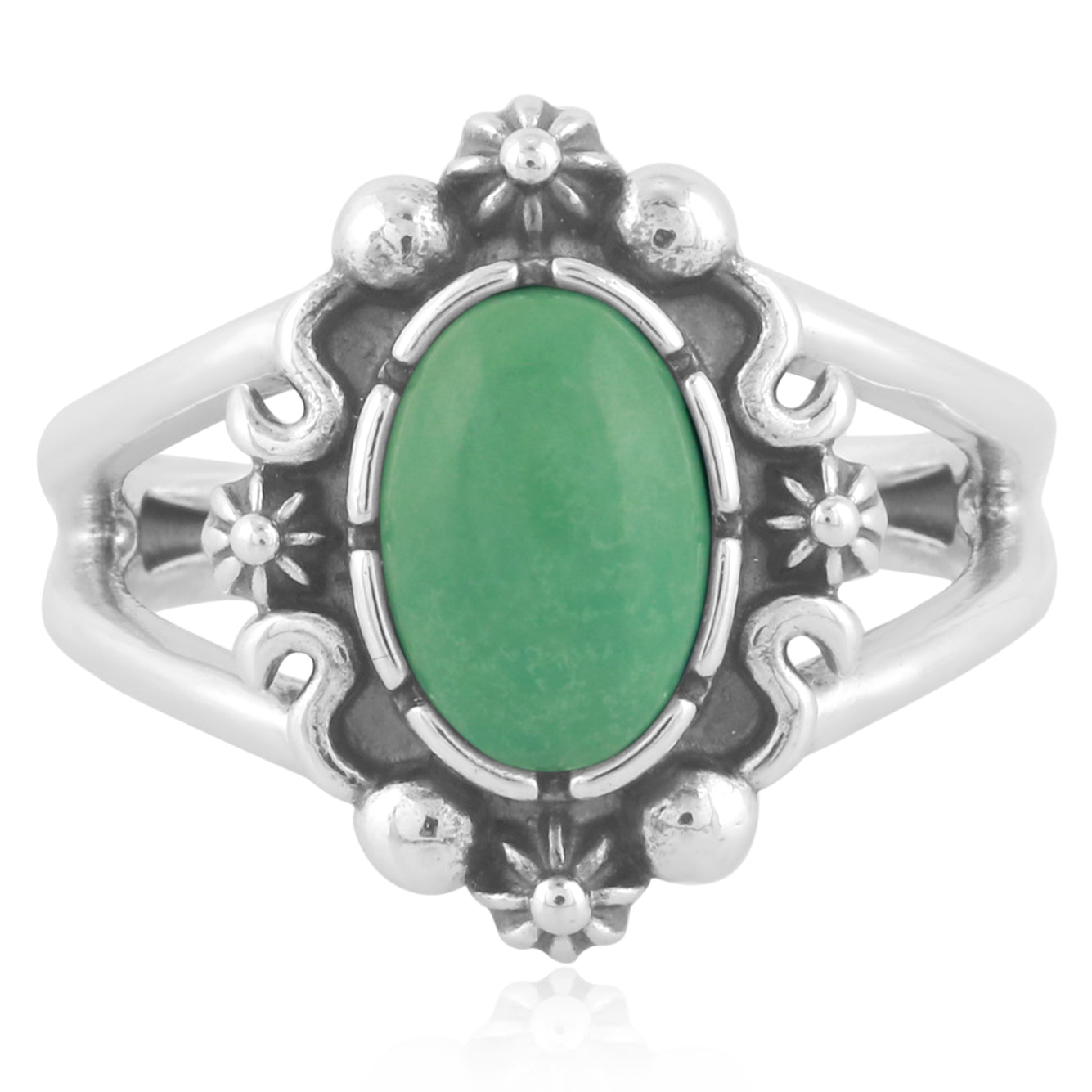 Sterling Silver Green Turquoise Gemstone Ring, Sizes 5 to 10