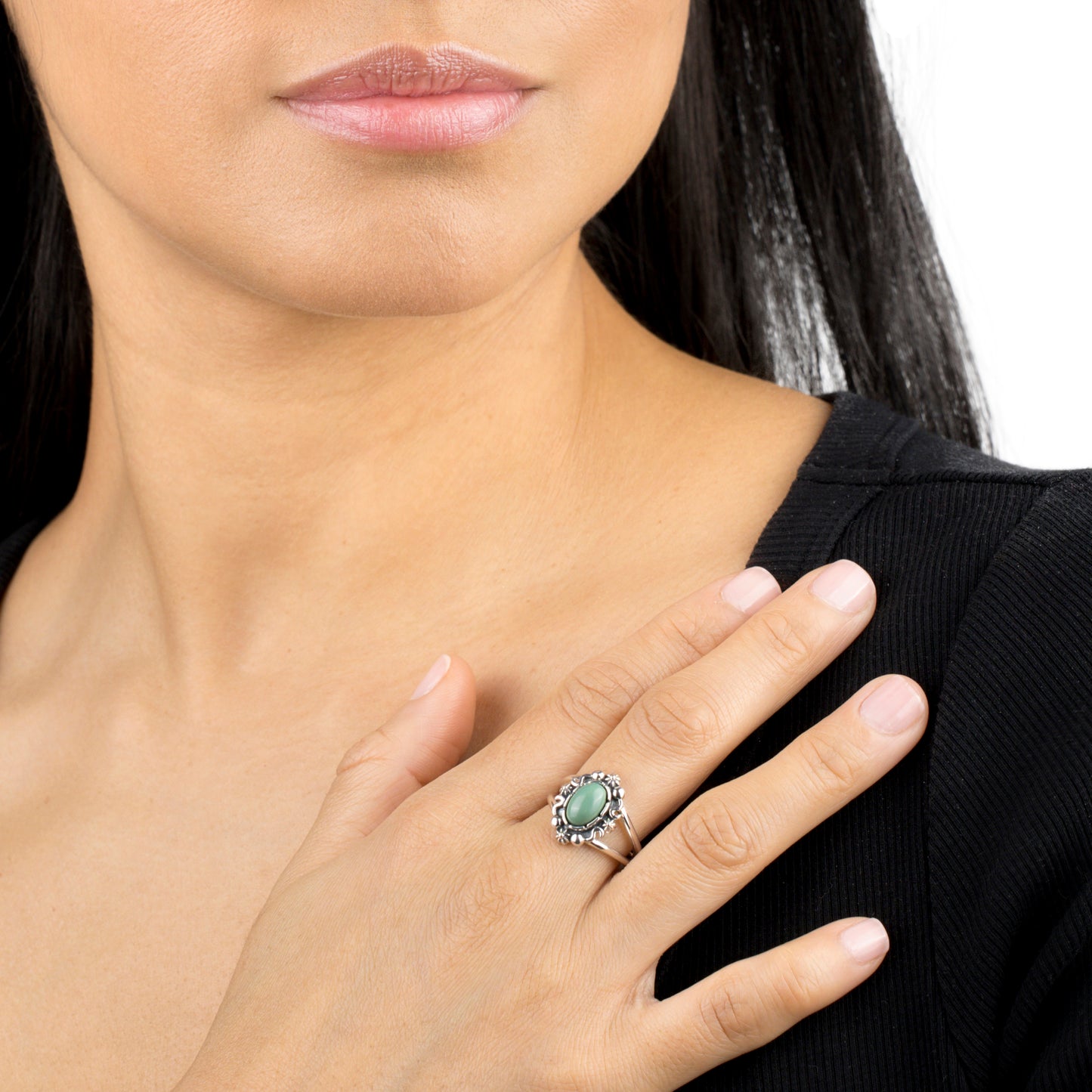 Sterling Silver Green Turquoise Gemstone Ring, Sizes 5 to 10