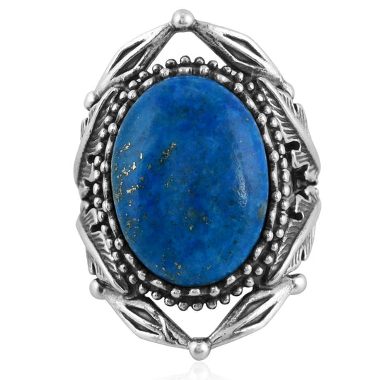 Sterling Silver Blue Lapis Leaf Design Ring, Sizes 5 to 10