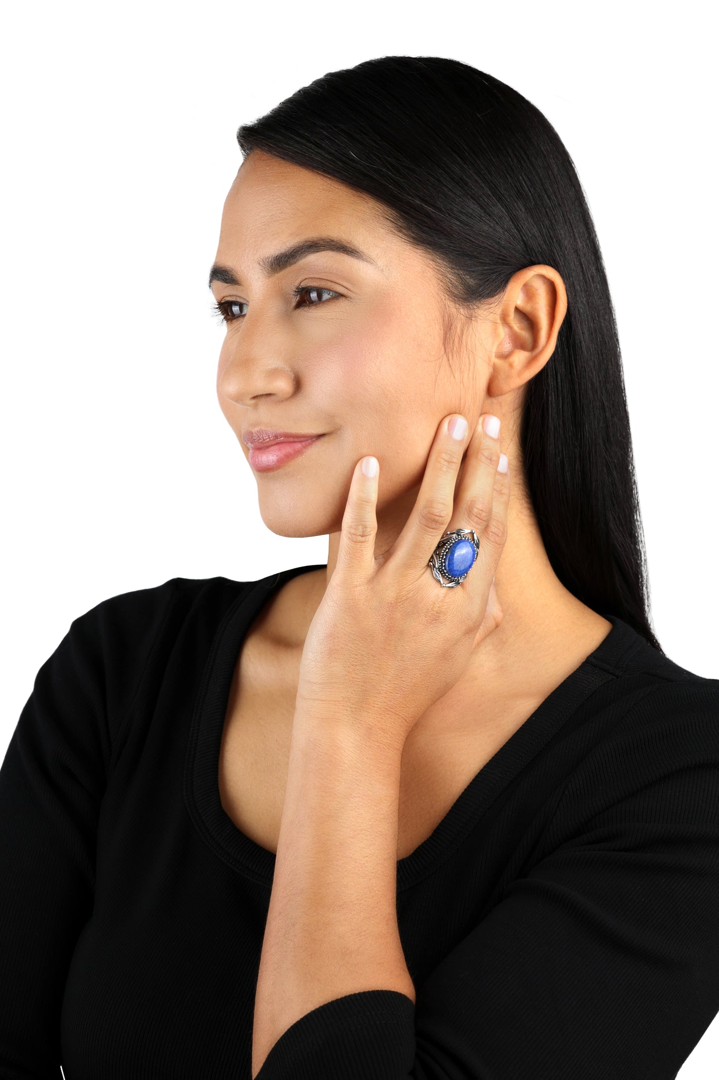 Sterling Silver Blue Lapis Leaf Design Ring, Sizes 5 to 10