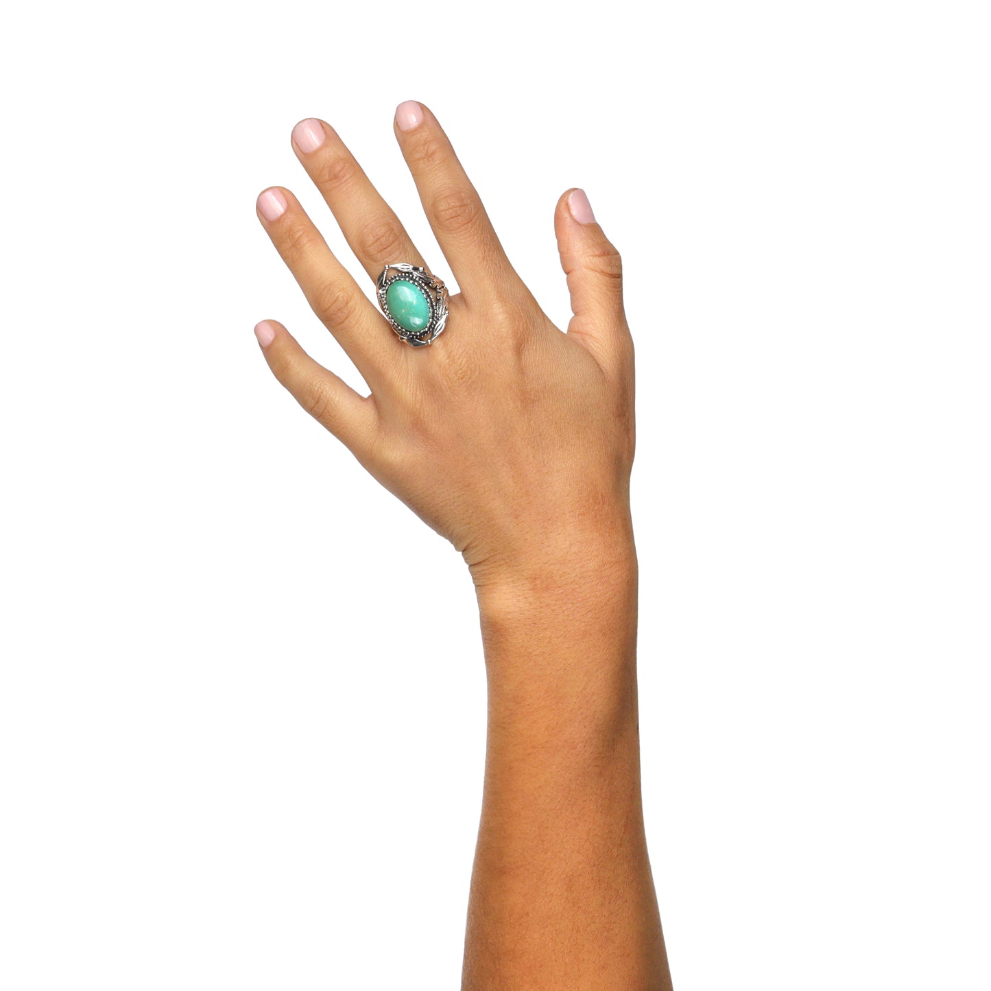 Sterling Silver Green Turquoise Leaf Design Ring, Sizes 5 to 10