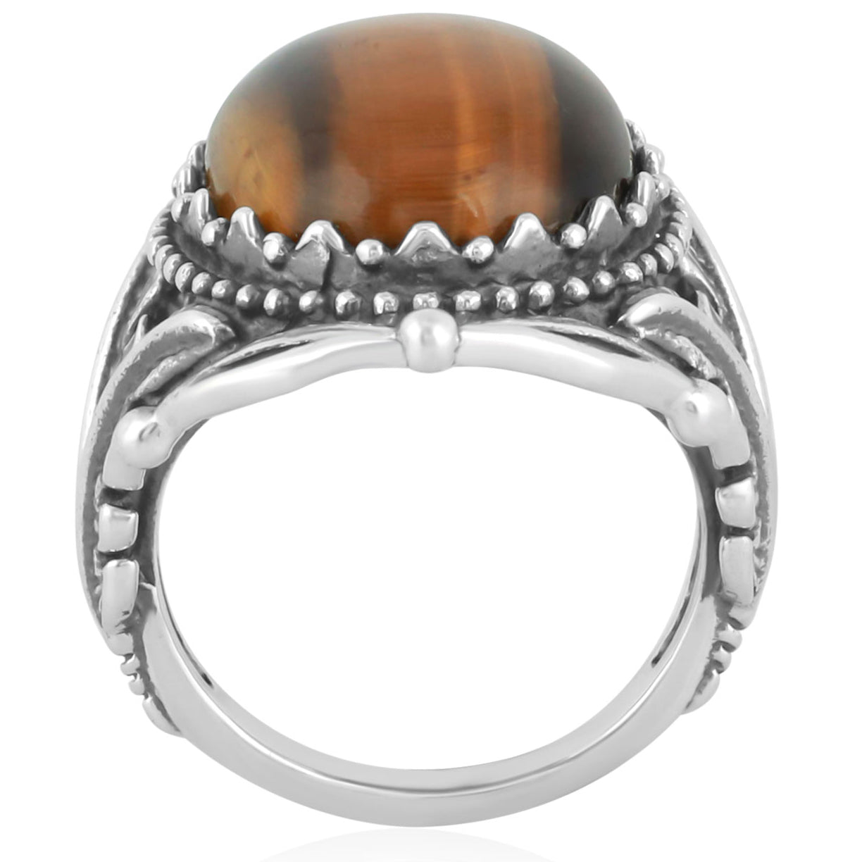 Sterling Silver Tiger's Eye Leaf Design Ring, Sizes 5 to 10