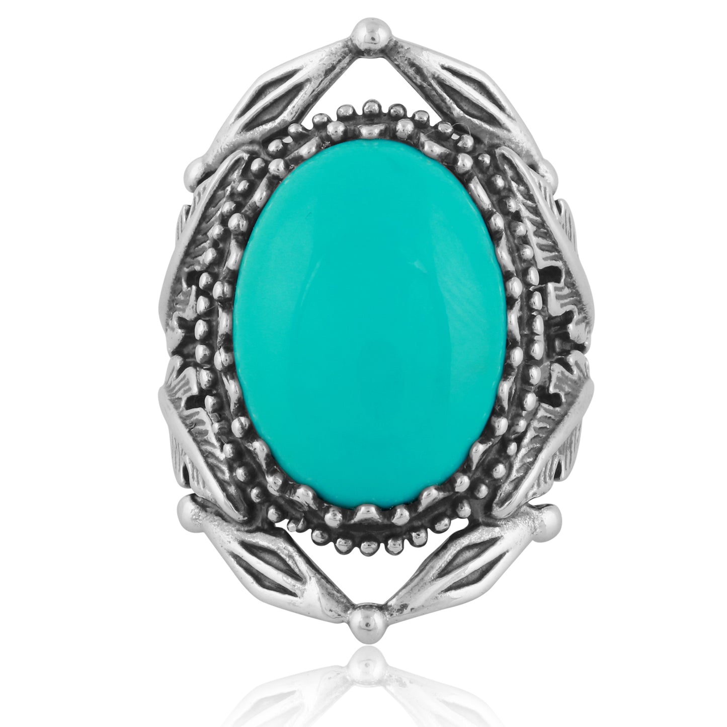 Sterling Silver Blue Turquoise Leaf Design Ring, Sizes 5 to 10