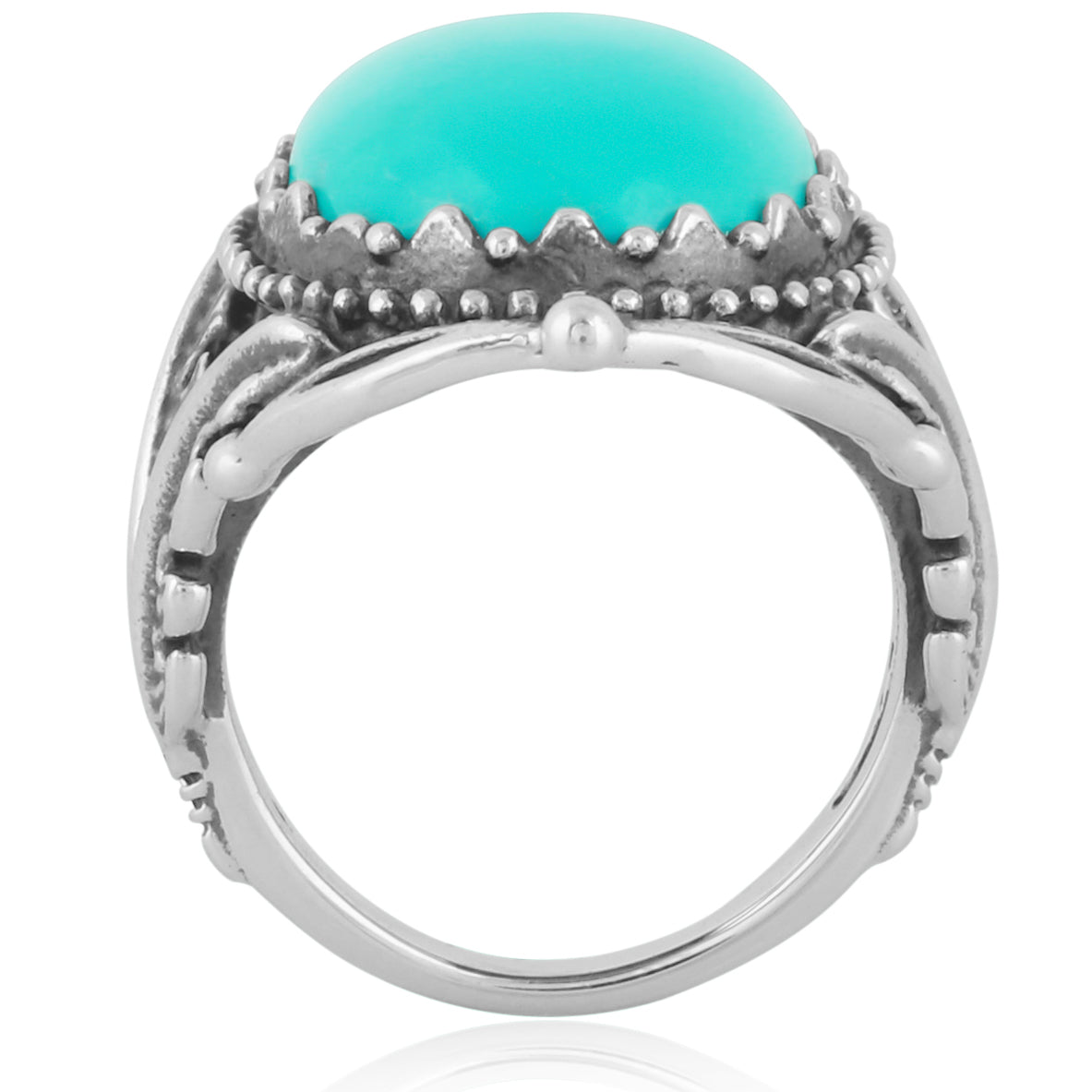 Sterling Silver Blue Turquoise Leaf Design Ring, Sizes 5 to 10