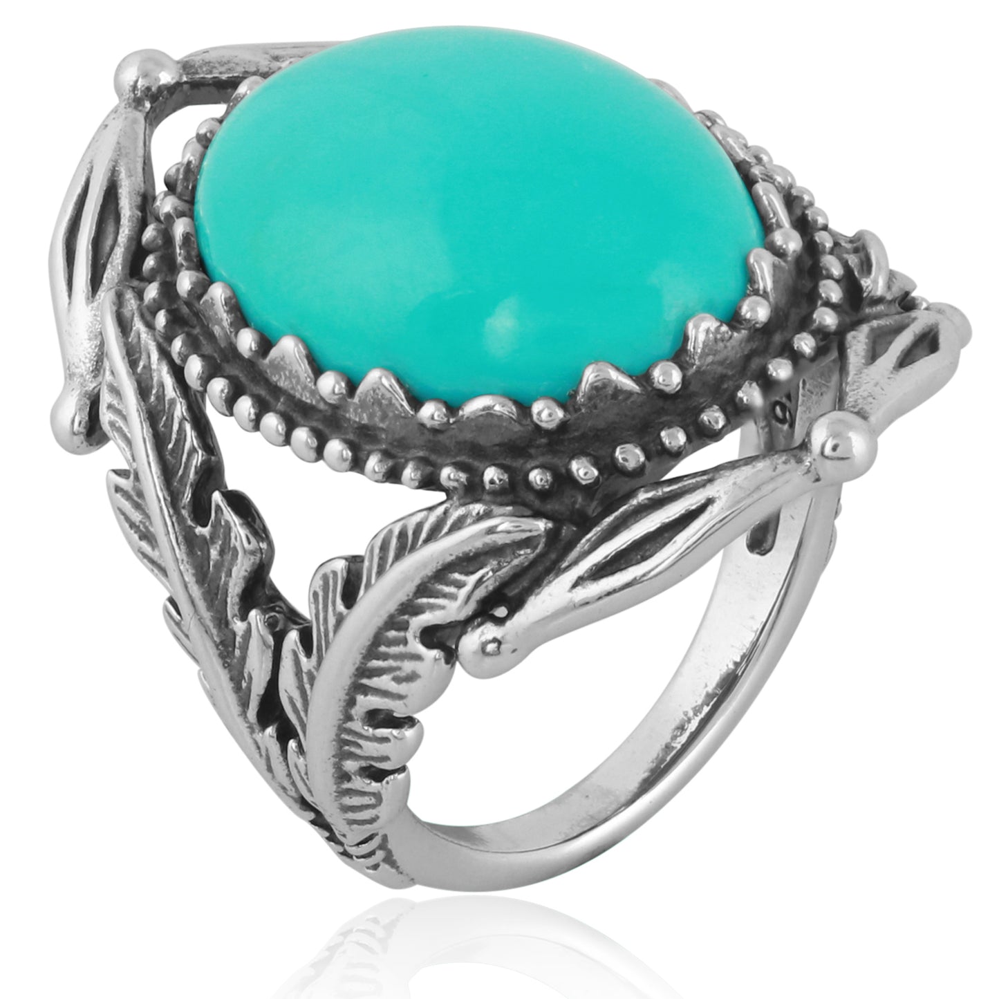Sterling Silver Blue Turquoise Leaf Design Ring, Sizes 5 to 10