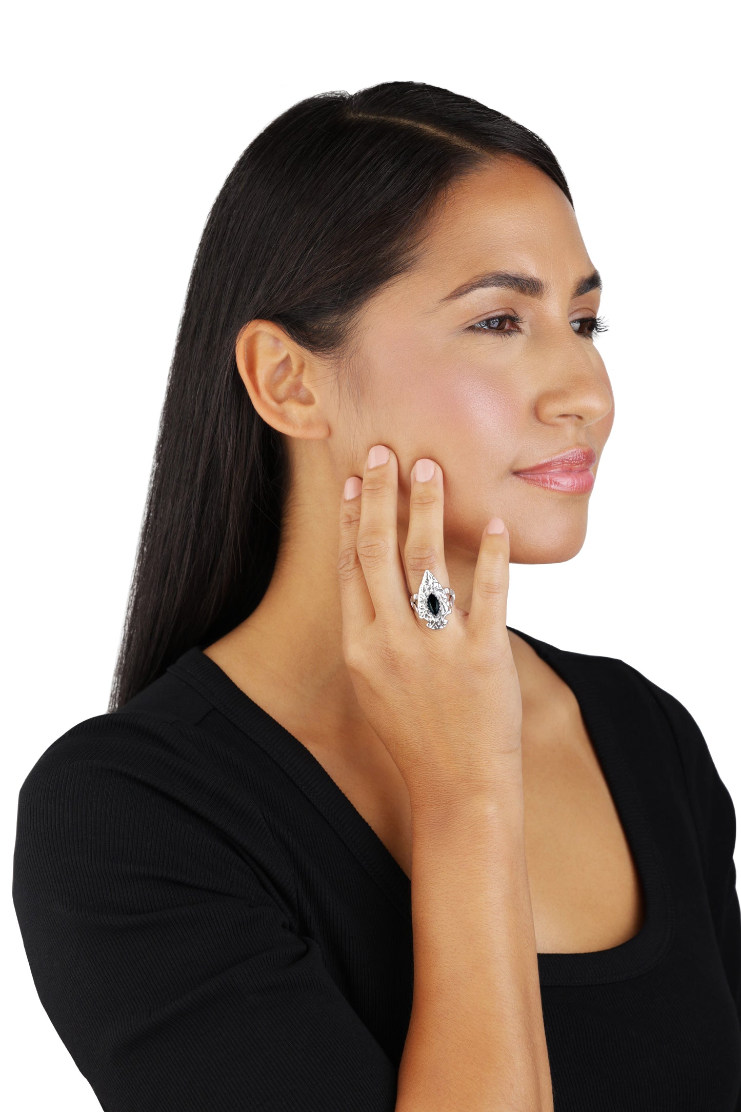EXCLUSIVELY OURS! Sterling Silver Black Onyx Fritz Casuse Arrowhead Ring Sizes 5 to 10