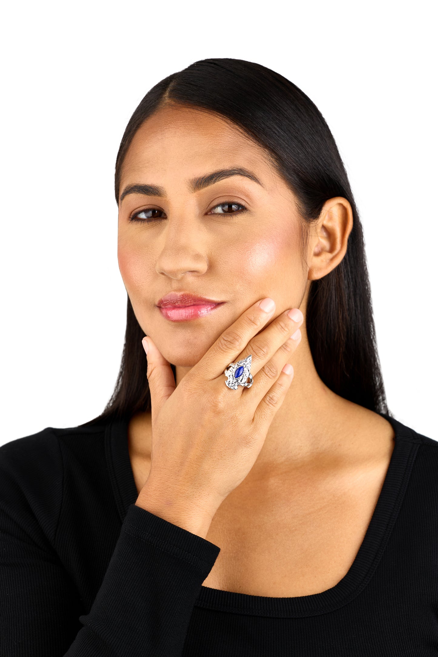 EXCLUSIVELY OURS! Sterling Silver Lapis Fritz Casuse Arrowhead Ring Sizes 5 to 10