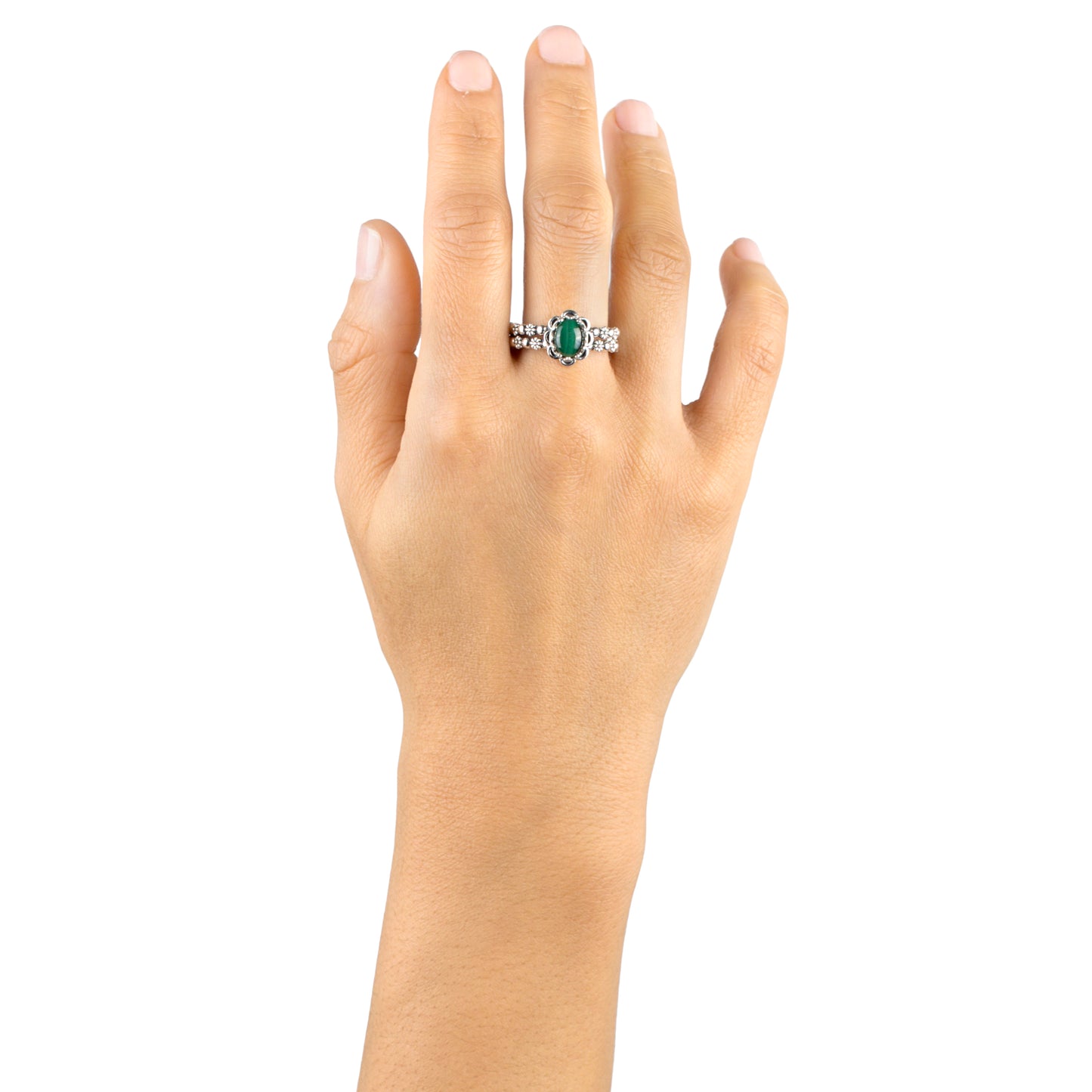 EXCLUSIVELY OURS! Sterling Silver Malachite Double Row Concha Flower Ring, Sizes 5 to 10