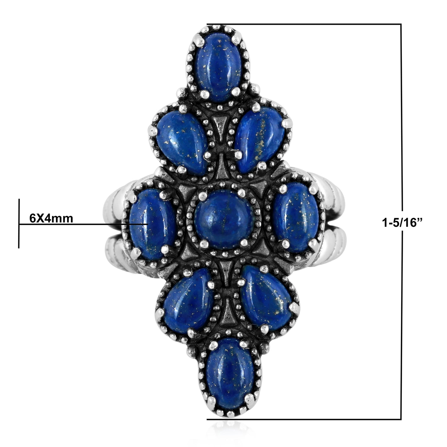 Sterling Silver Lapis Wildflower Cluster Ring, Sizes 6 to 11