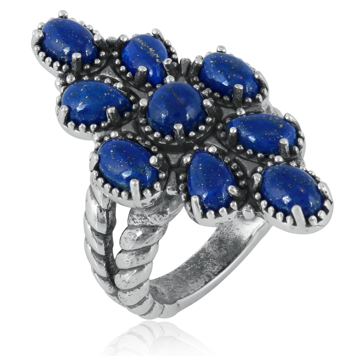 Sterling Silver Lapis Wildflower Cluster Ring, Sizes 6 to 11