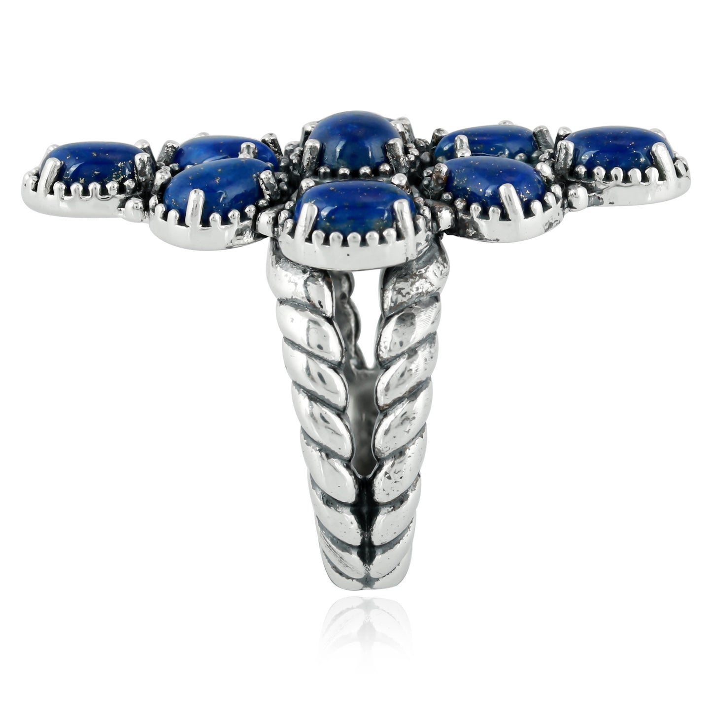 Sterling Silver Lapis Wildflower Cluster Ring, Sizes 6 to 11