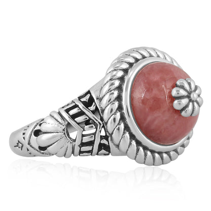 Southwestern Red Wildflower Ring-Crafted from Sterling Silver with Rhodochrosite Gemstone, Sizes 5- 10