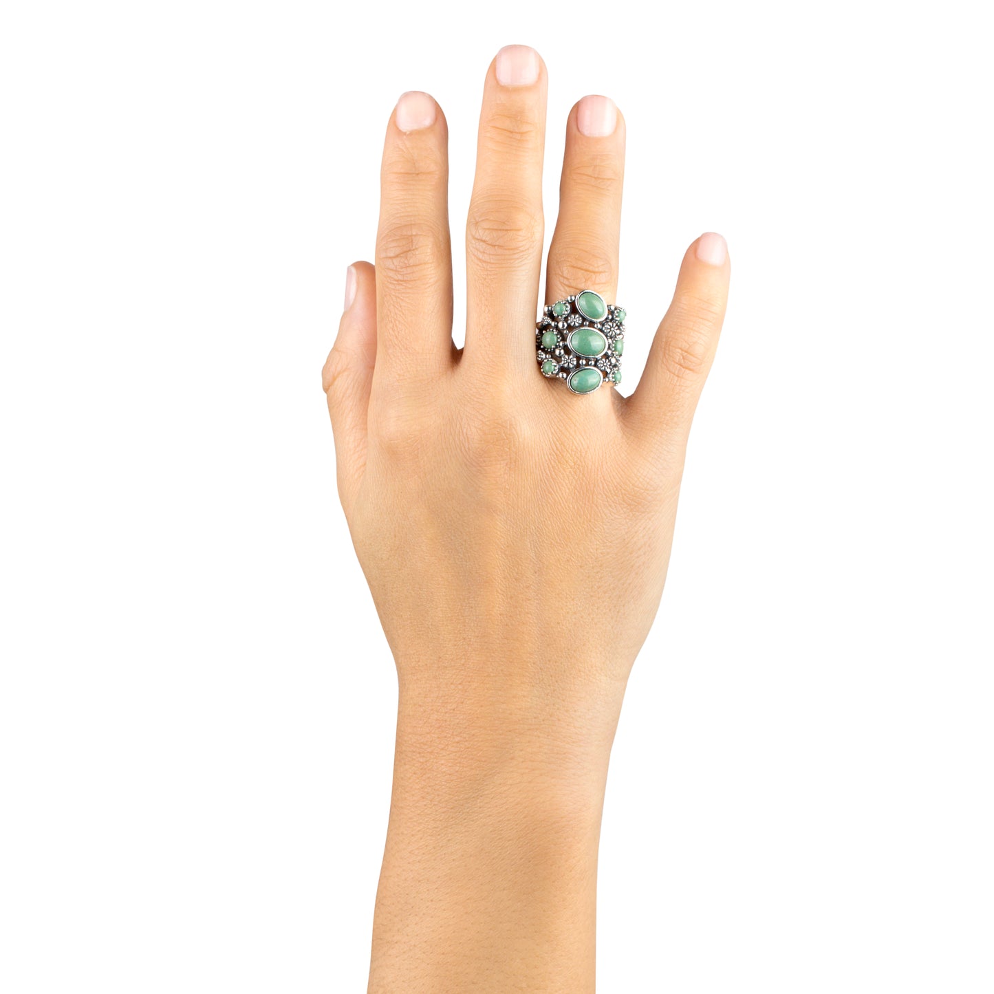 EXCLUSIVELY OURS! Sterling Silver Green Turquoise 9-Stone Cluster Ring, Sizes 5 to 10