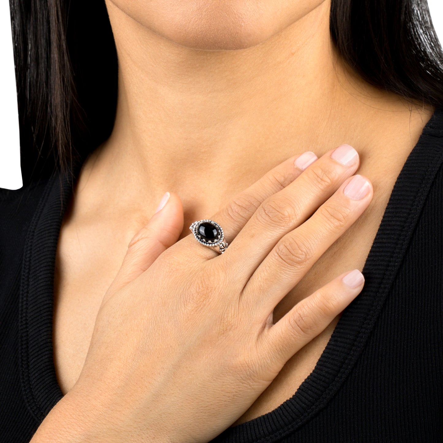 Sterling Silver Black Onyx East West Ring, Sizes 5 to 11