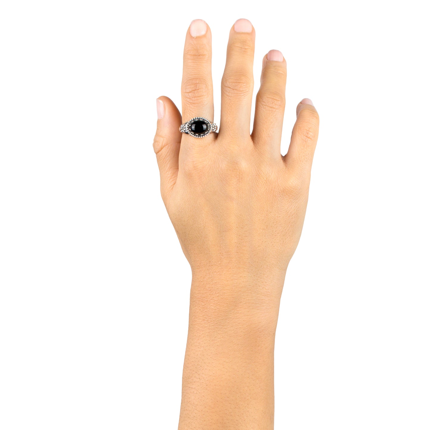 Sterling Silver Black Onyx East West Ring, Sizes 5 to 11