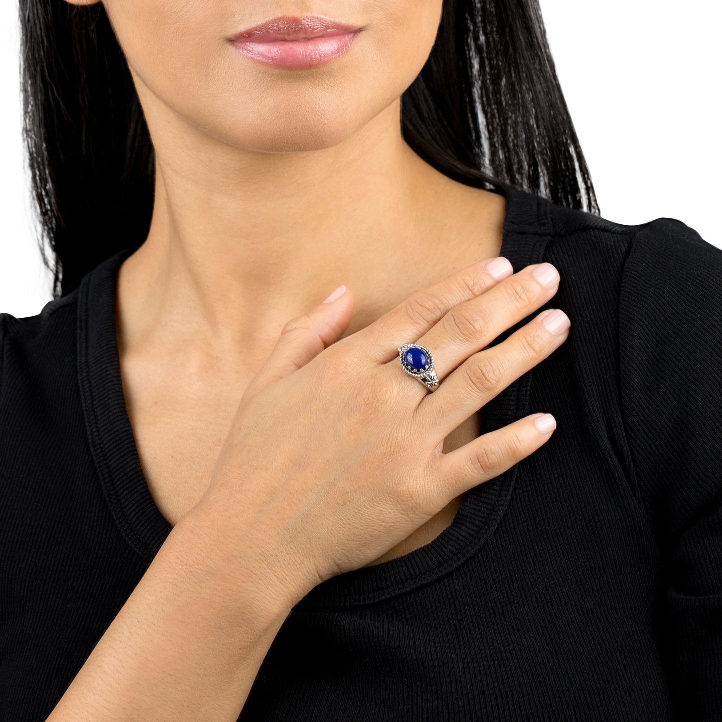 Sterling Silver Lapis East West Ring, Sizes 5 to 11