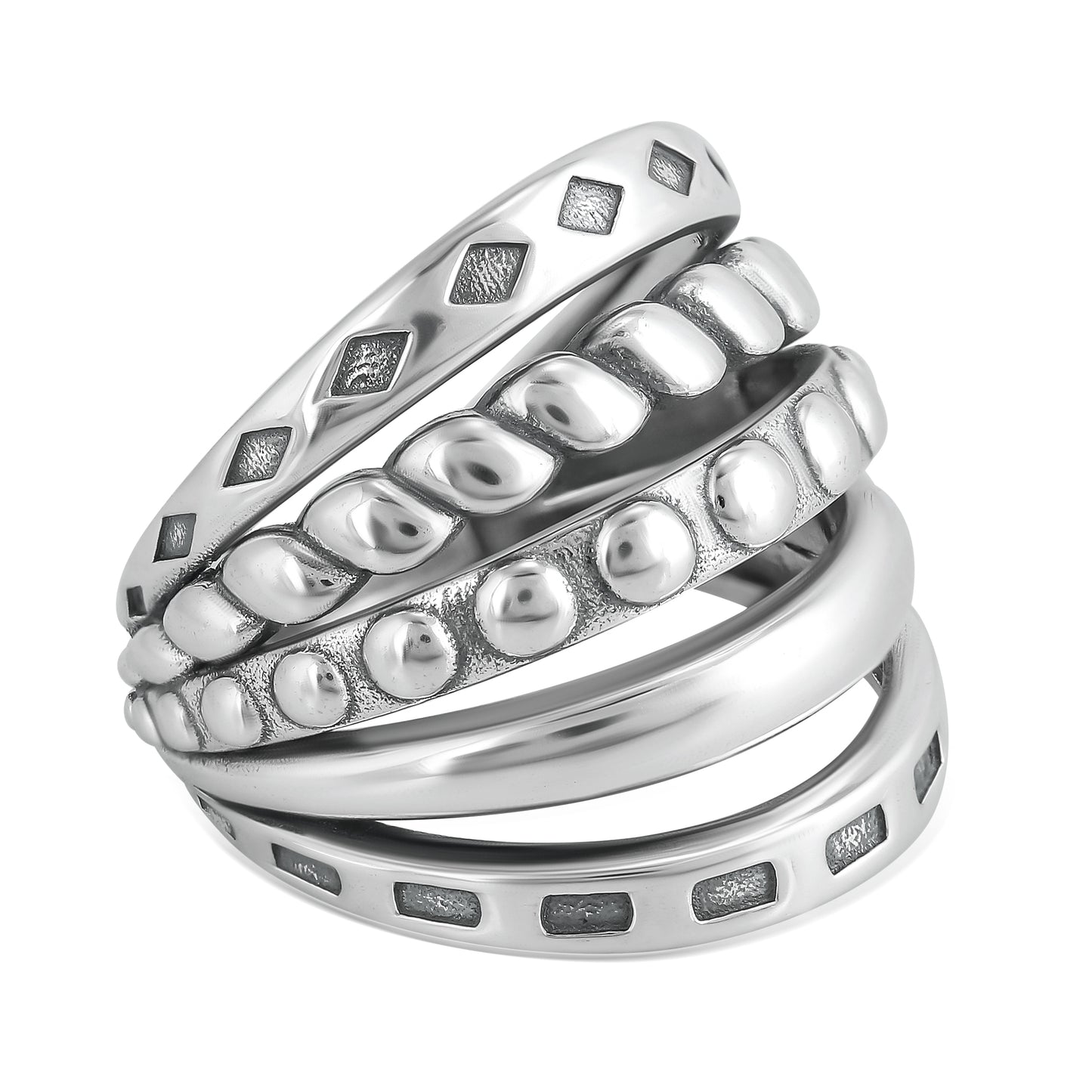 Sterling Silver Textured Five Band Ring, Sizes 5 to 11