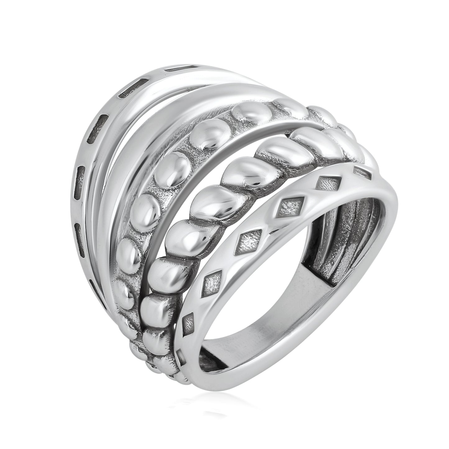 Sterling Silver Textured Five Band Ring, Sizes 5 to 11
