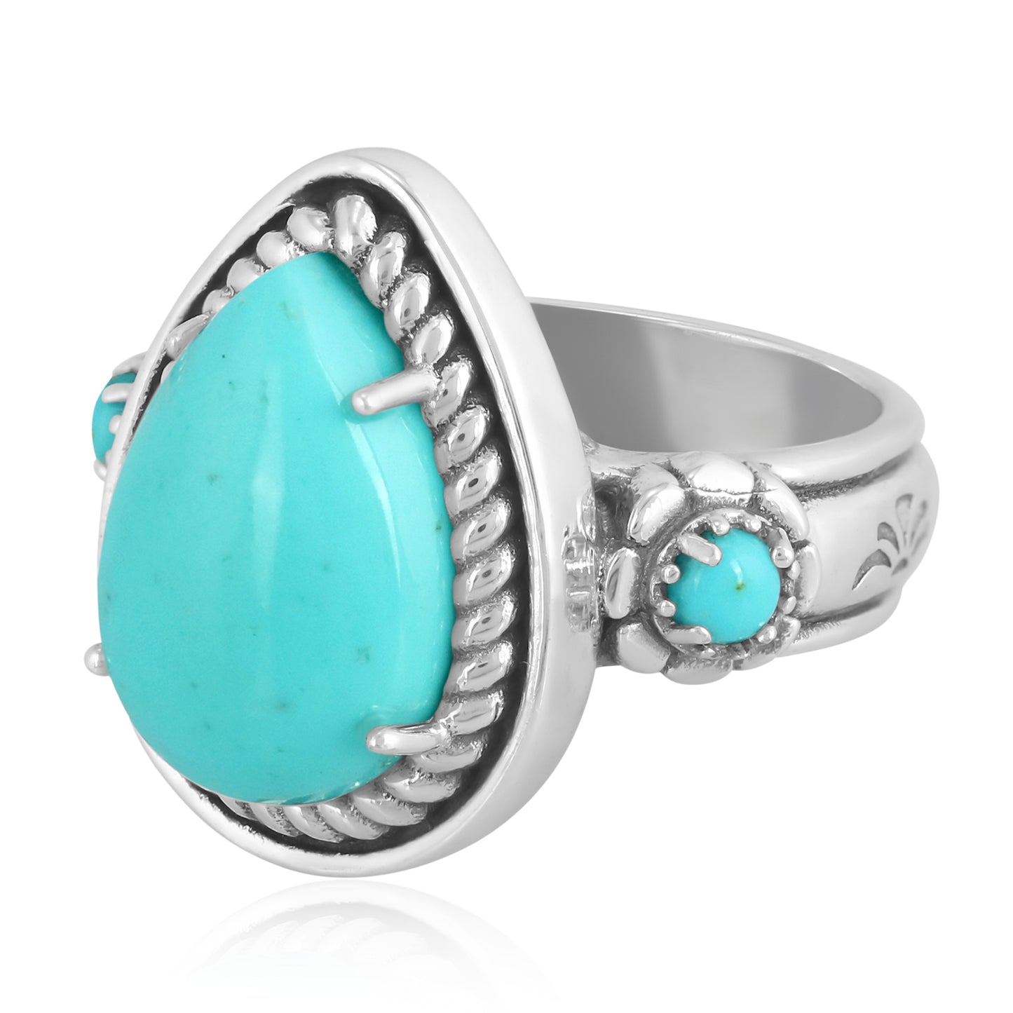 EXCLUSIVELY OURS! Sterling Silver Kingman Turquoise Rope Teardrop Ring, Sizes 5 to 10