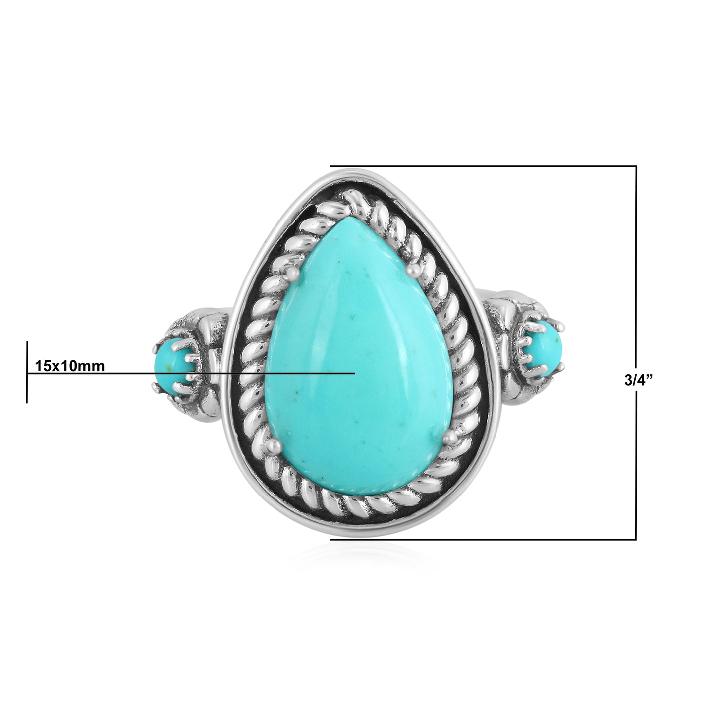 EXCLUSIVELY OURS! Sterling Silver Kingman Turquoise Rope Teardrop Ring, Sizes 5 to 10