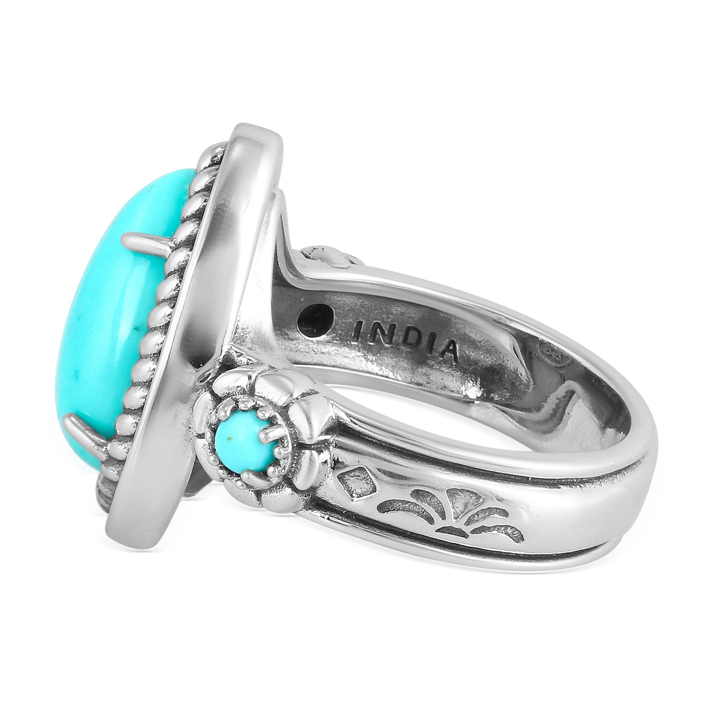 EXCLUSIVELY OURS! Sterling Silver Kingman Turquoise Rope Teardrop Ring, Sizes 5 to 10