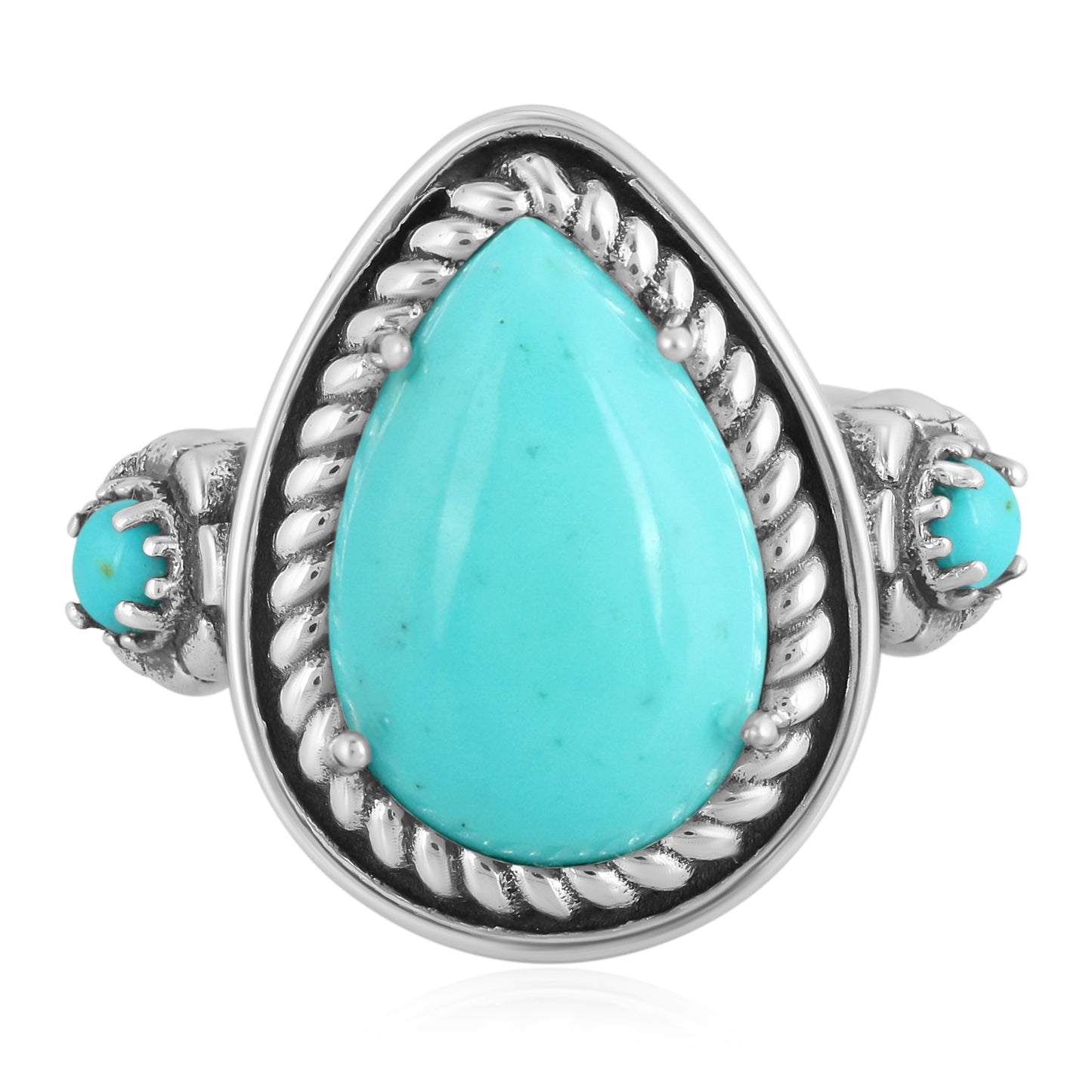 EXCLUSIVELY OURS! Sterling Silver Kingman Turquoise Rope Teardrop Ring, Sizes 5 to 10