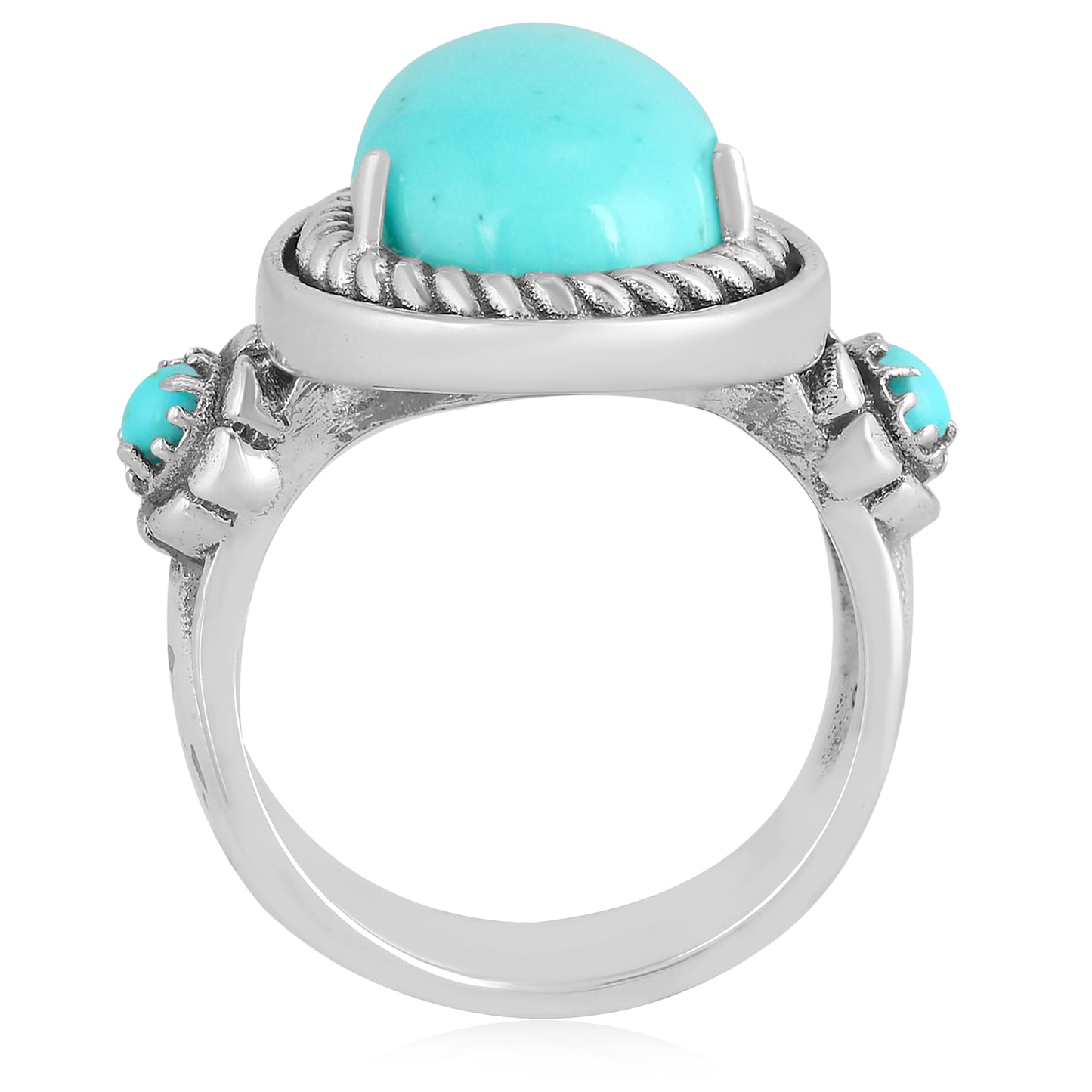 EXCLUSIVELY OURS! Sterling Silver Kingman Turquoise Rope Teardrop Ring, Sizes 5 to 10