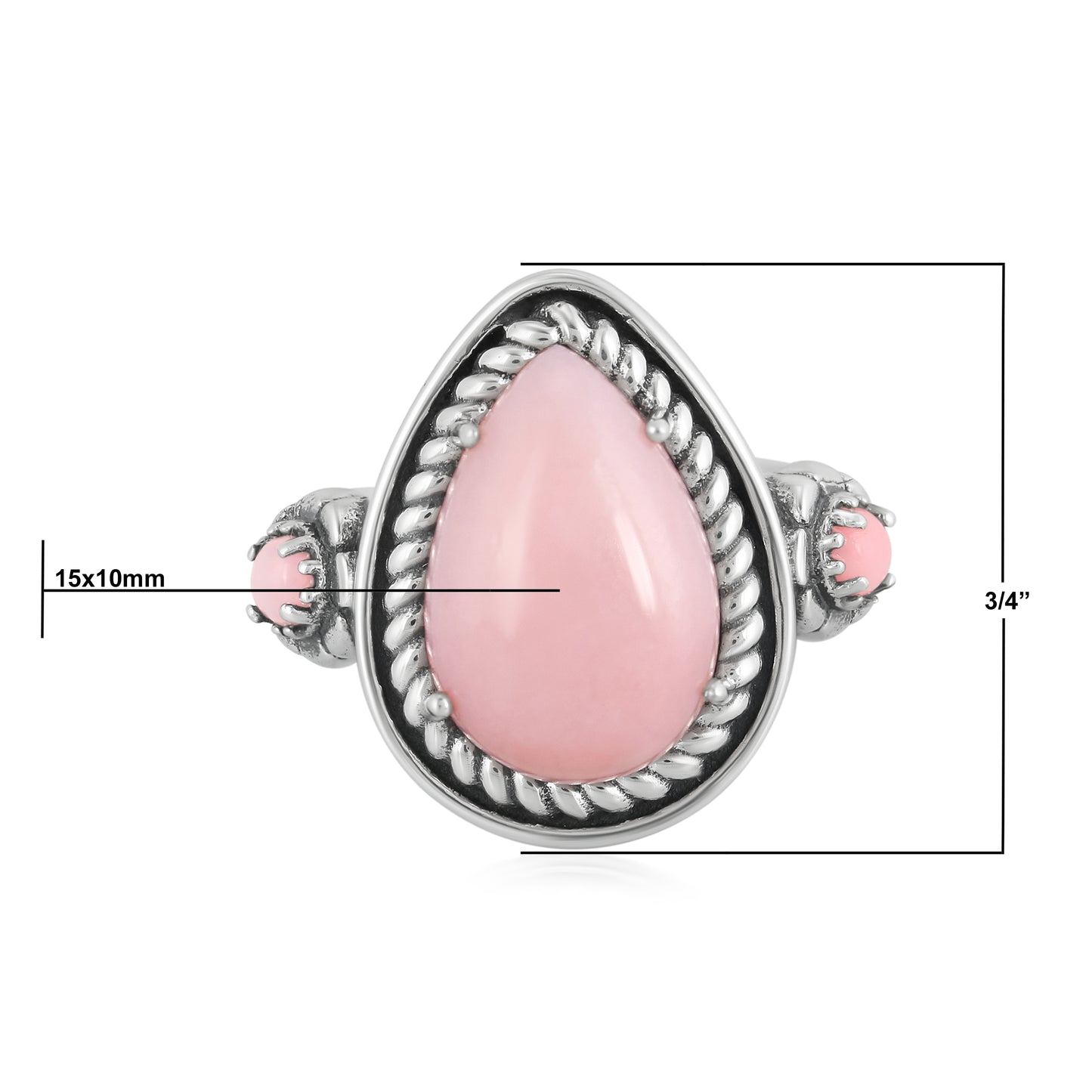 EXCLUSIVELY OURS! Sterling Silver Pink Opal Rope Teardrop Ring Sizes 5 to 10
