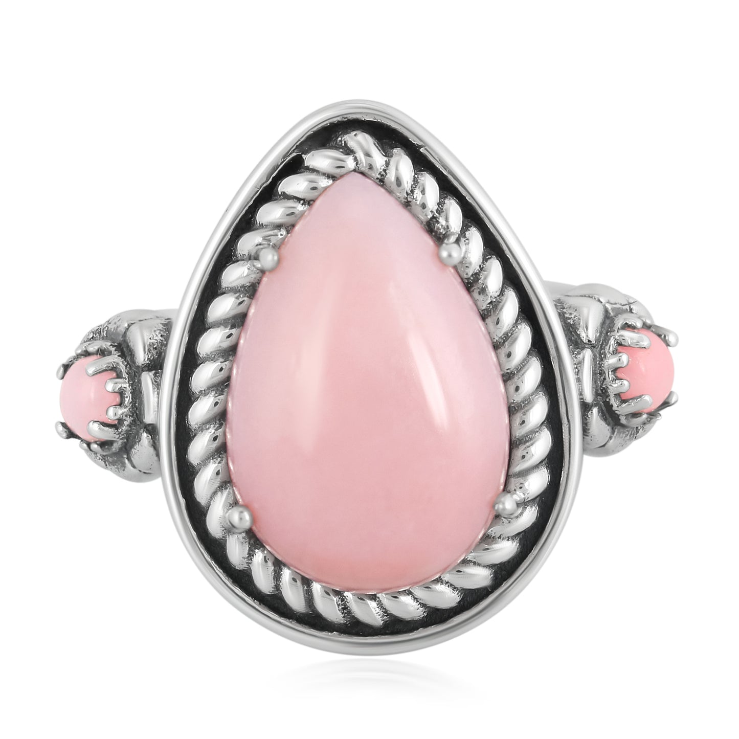 EXCLUSIVELY OURS! Sterling Silver Pink Opal Rope Teardrop Ring Sizes 5 to 10