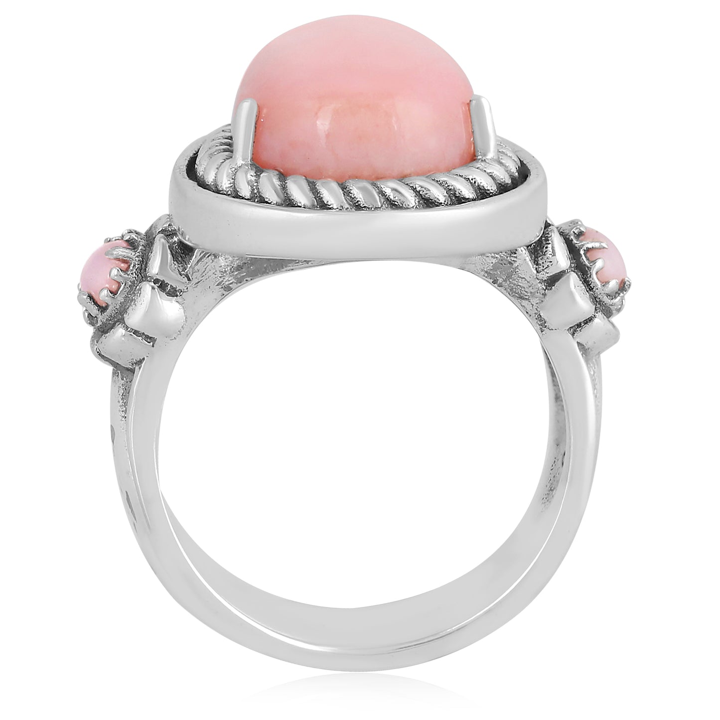 EXCLUSIVELY OURS! Sterling Silver Pink Opal Rope Teardrop Ring Sizes 5 to 10