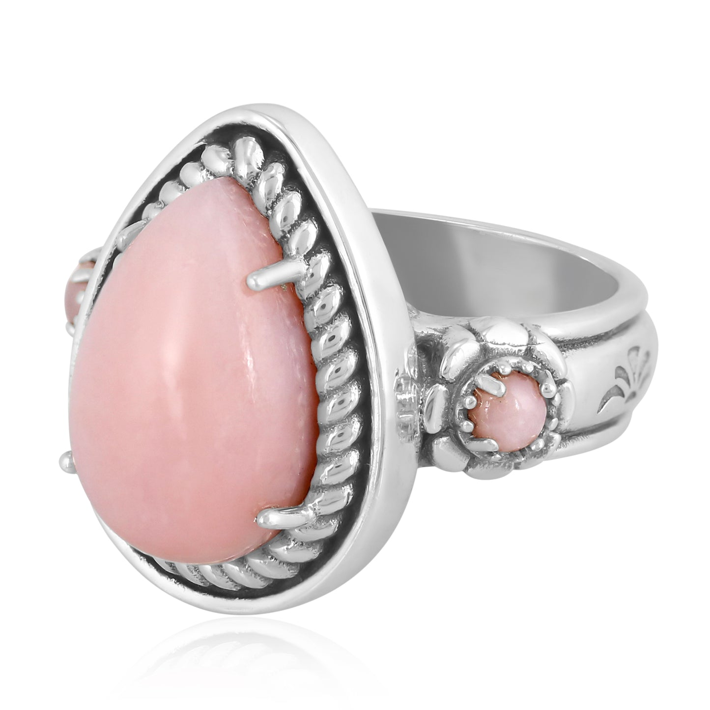 EXCLUSIVELY OURS! Sterling Silver Pink Opal Rope Teardrop Ring Sizes 5 to 10