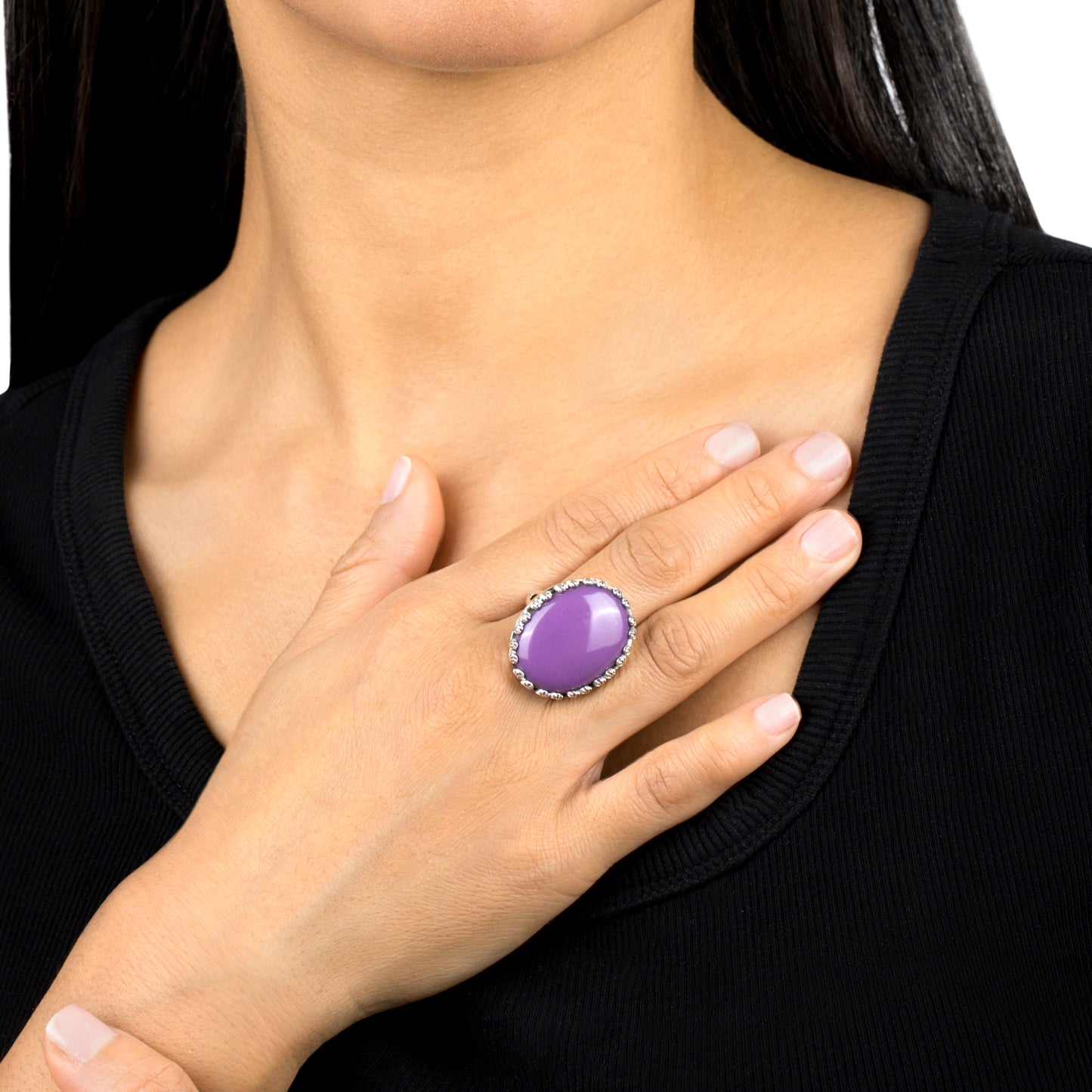 EXCLUSIVELY OURS! Sterling Silver Phosphosiderite Concha Flower Border Oval Cut Ring, Sizes 5 to 10