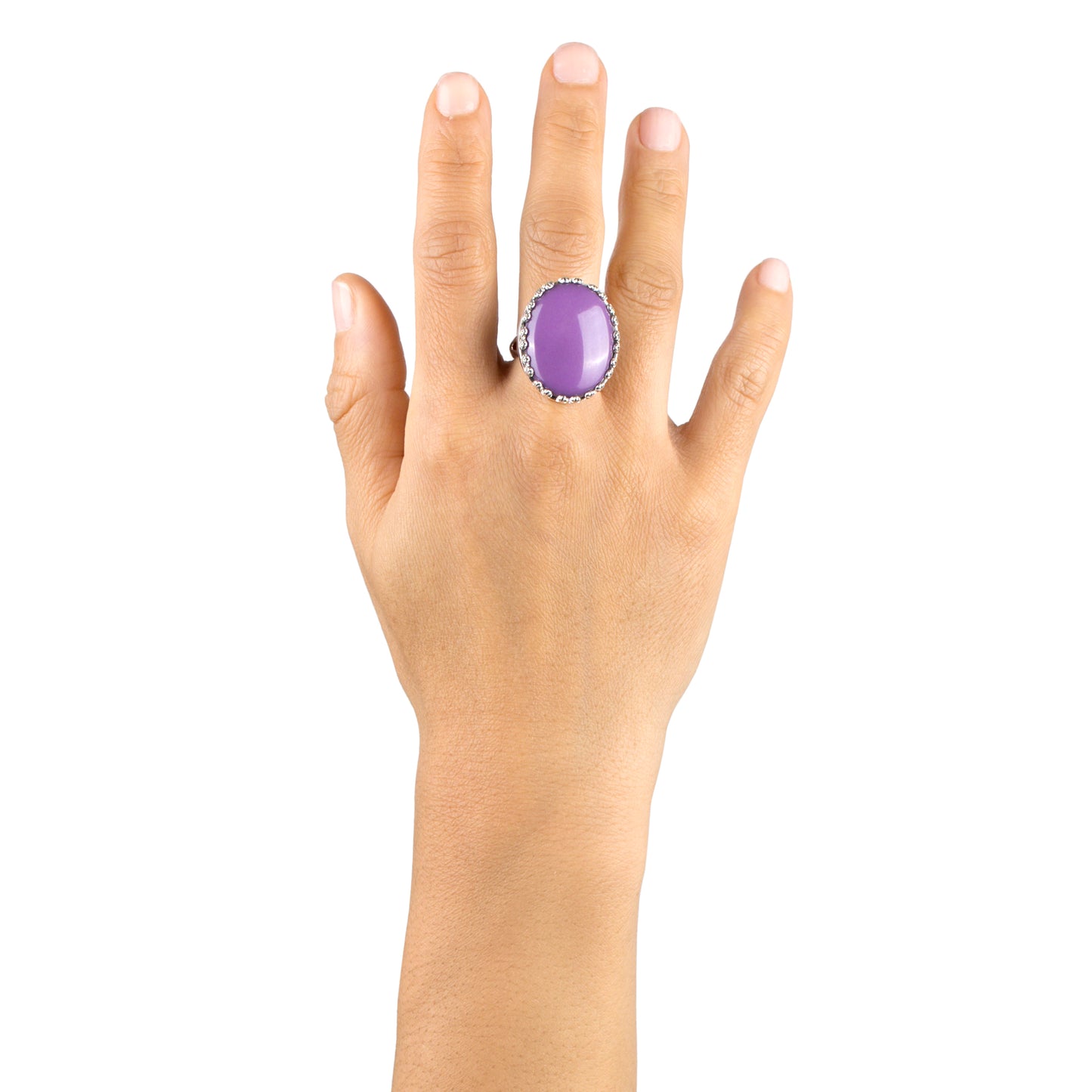 EXCLUSIVELY OURS! Sterling Silver Phosphosiderite Concha Flower Border Oval Cut Ring, Sizes 5 to 10