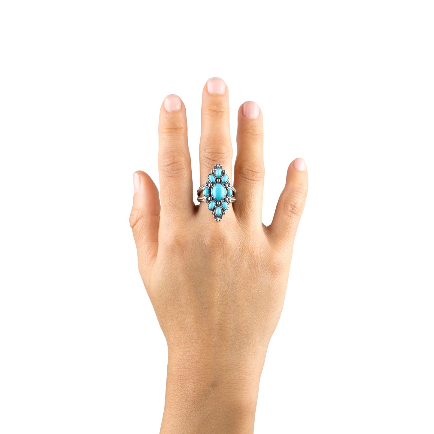 LIMITED EDITION! Sterling Silver Sleeping Beauty Turquoise Santa Fe Cluster Ring, Sizes 5 to 11