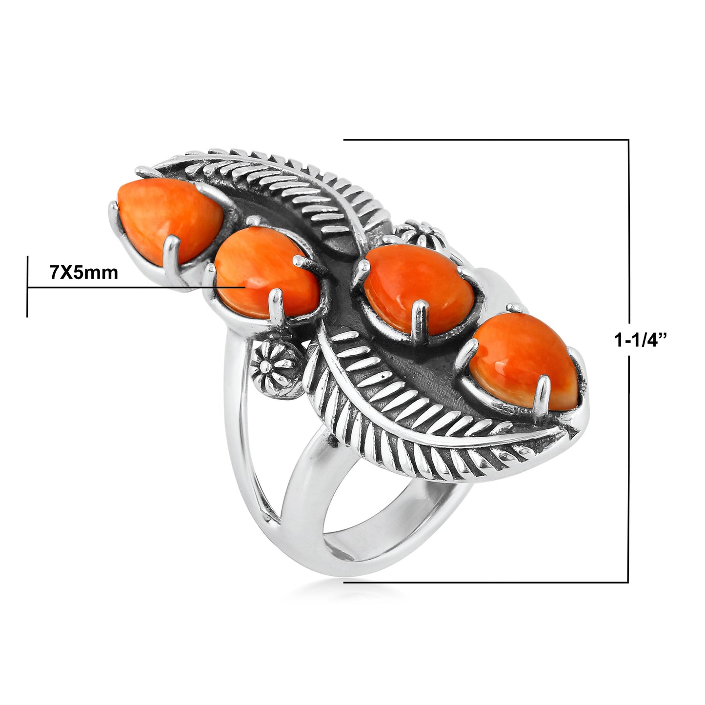 EXCLUSIVELY OURS! Sterling Silver Orange Spiny Oyster Elongated Leaf Ring, Sizes 5 to 10