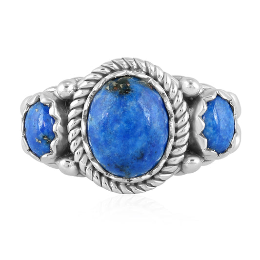 Sterling Silver Lapis 3-Stone Ring, Sizes 5 to 10