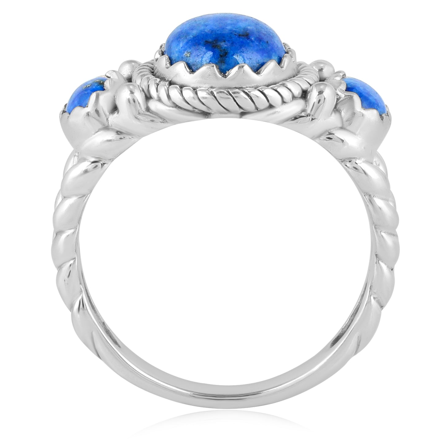 Sterling Silver Lapis 3-Stone Ring, Sizes 5 to 10