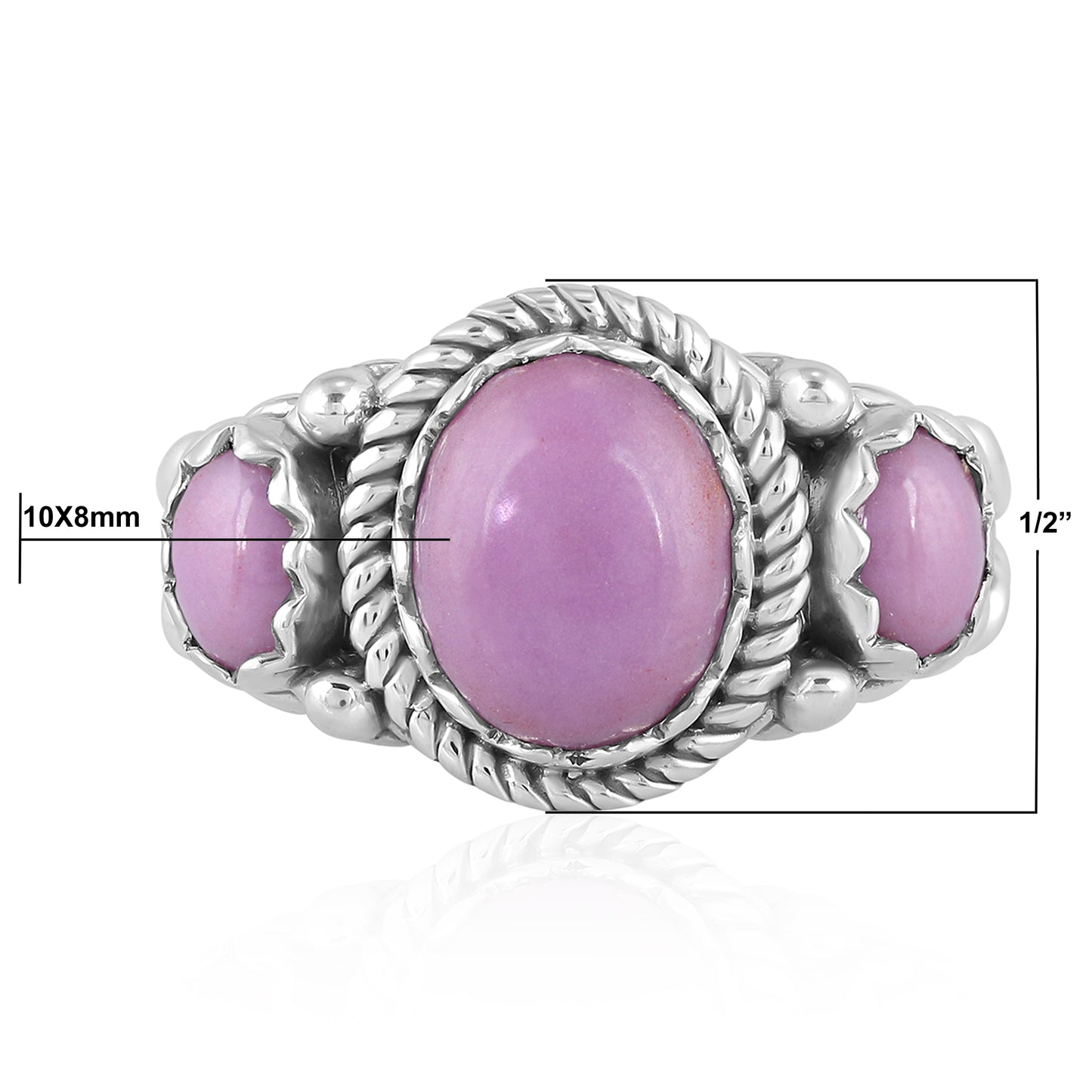 Sterling Silver Phosphosiderite 3-Stone Ring, Sizes 5 to 10