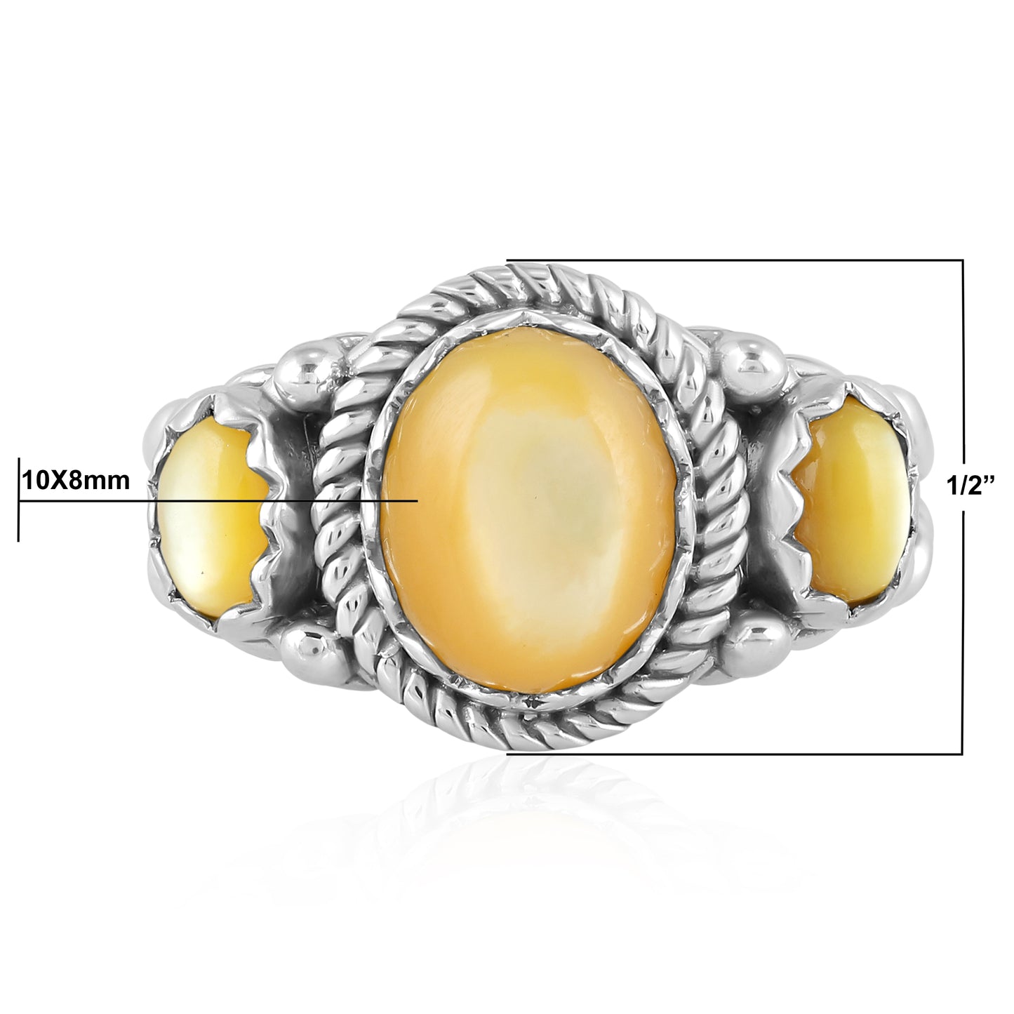 EXCLUSIVELY OURS! Sterling Silver Yellow Mother of Pearl 3-Stone Ring, Sizes 5 to 11