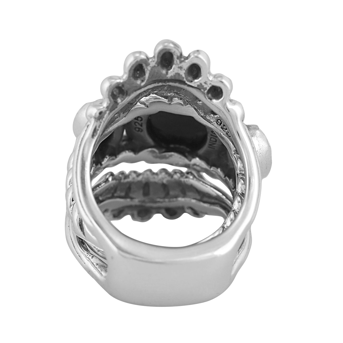 EXCLUSIVELY OURS! Sterling Silver Black Agate Crown Design Ring Set, Sizes 5 to 10