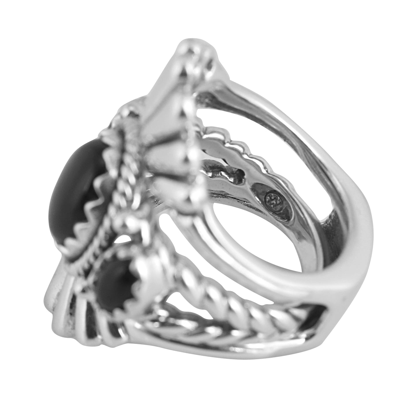 EXCLUSIVELY OURS! Sterling Silver Black Agate Crown Design Ring Set, Sizes 5 to 10