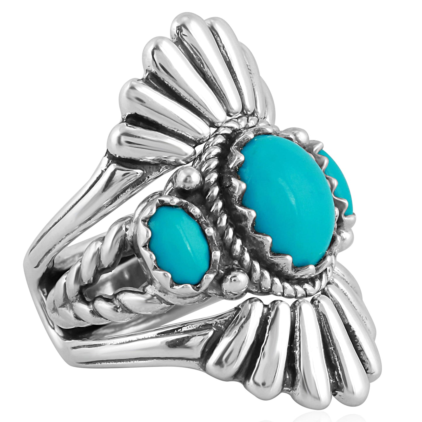 Sterling Silver Sleeping Beauty Turquoise Crown Ring Set, Sizes 5 to 10