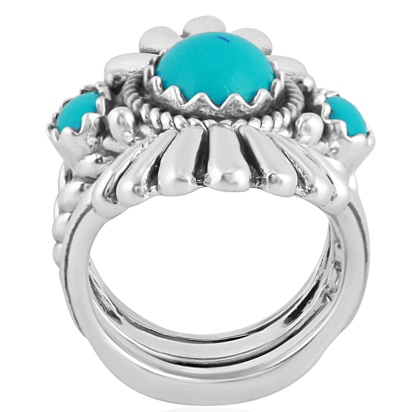 Sterling Silver Sleeping Beauty Turquoise Crown Ring Set, Sizes 5 to 10