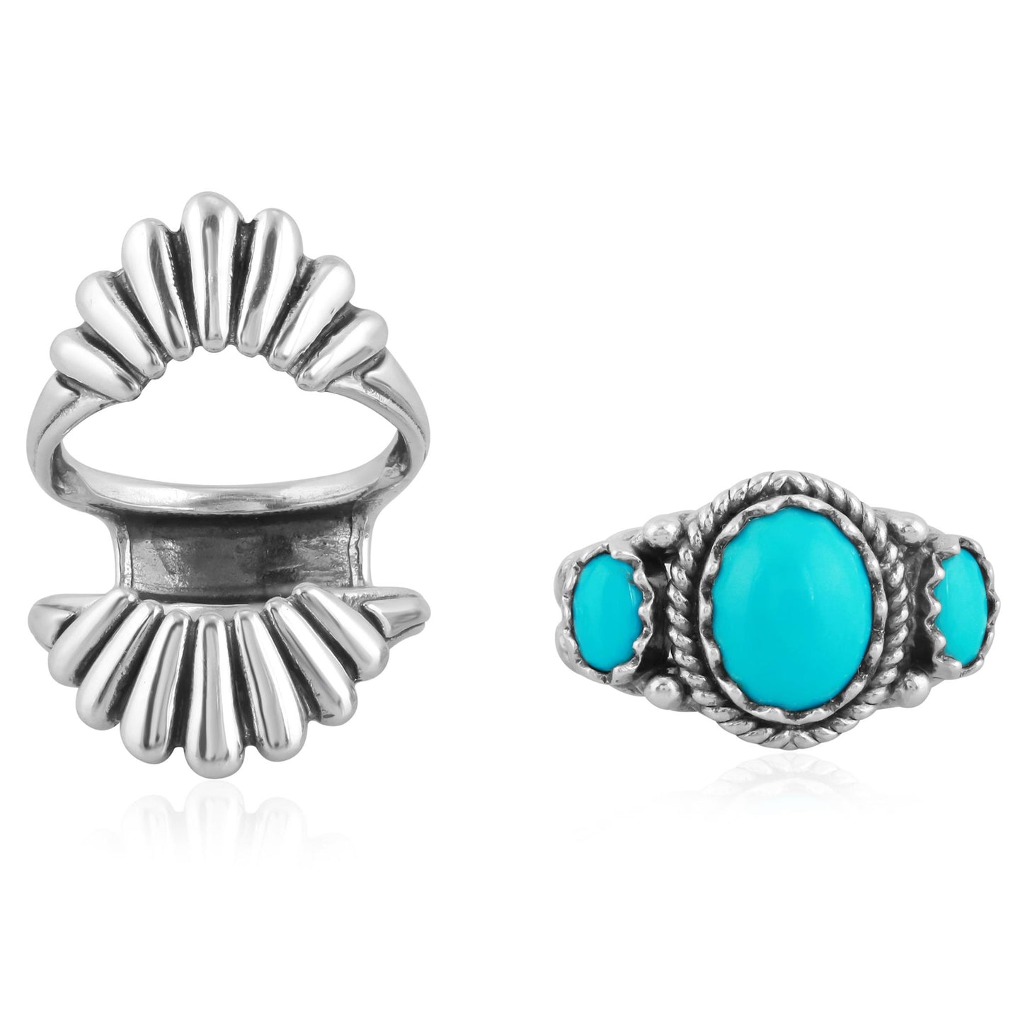 Sterling Silver Sleeping Beauty Turquoise Crown Ring Set, Sizes 5 to 10