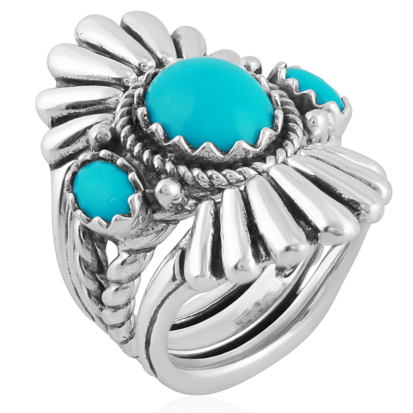 Sterling Silver Sleeping Beauty Turquoise Crown Ring Set, Sizes 5 to 10