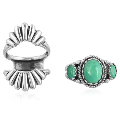 Southwestern Sterling Silver with Green Turquoise Gemstone Crown Design Women's Ring, Size 5-10
