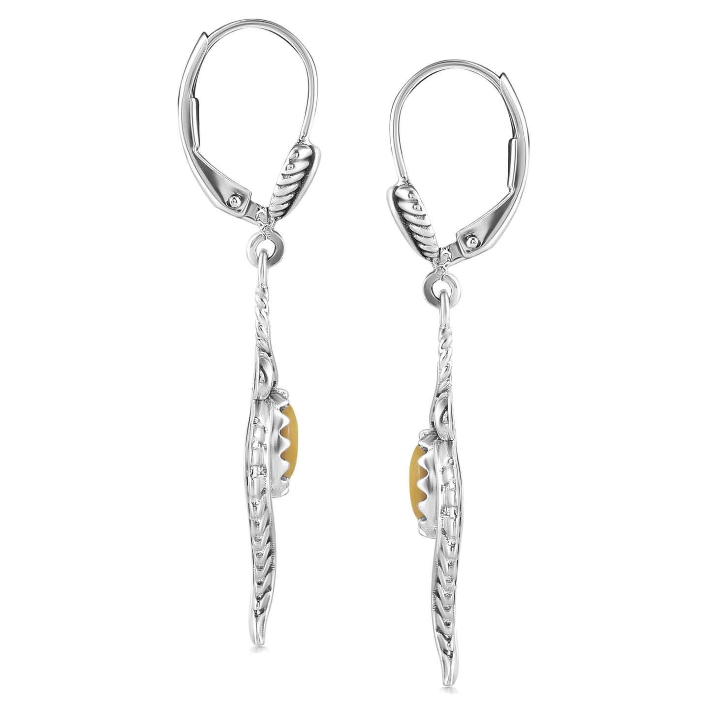 Sterling Silver Yellow Mother of Pearl Vine and Leaf Dangle Earrings