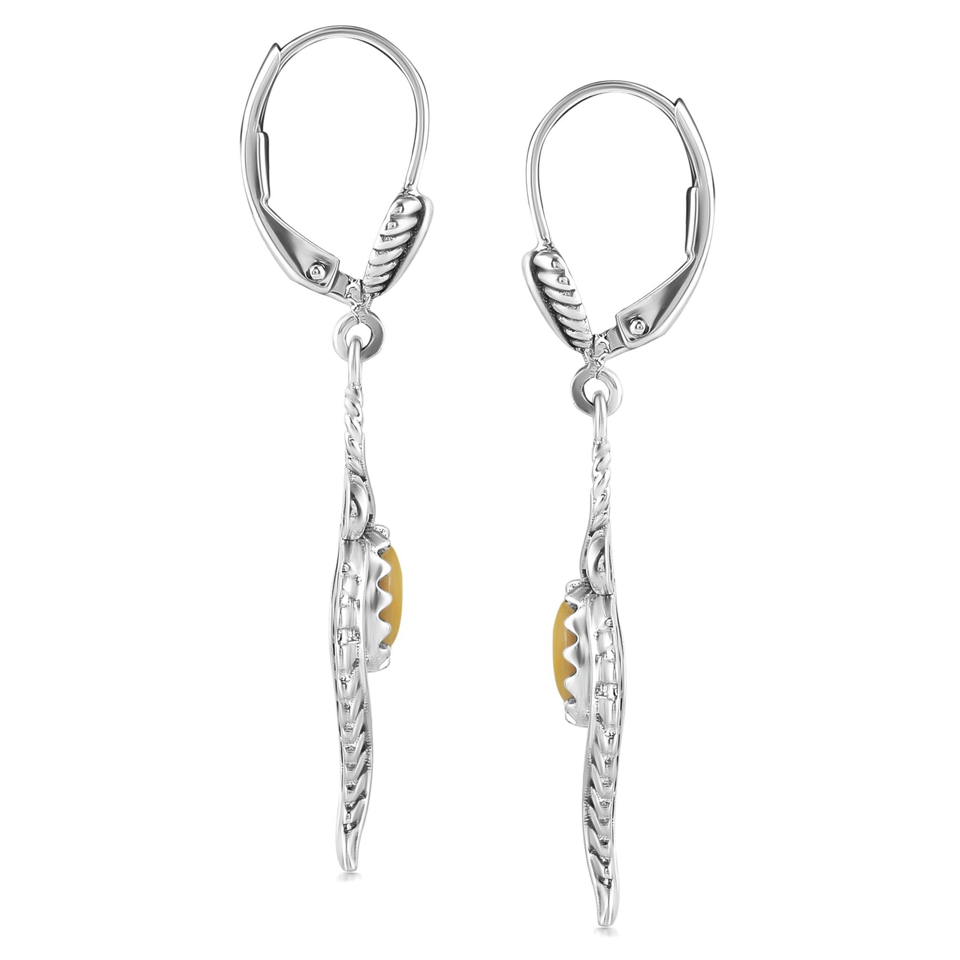 Sterling Silver Yellow Mother of Pearl Vine and Leaf Dangle Earrings