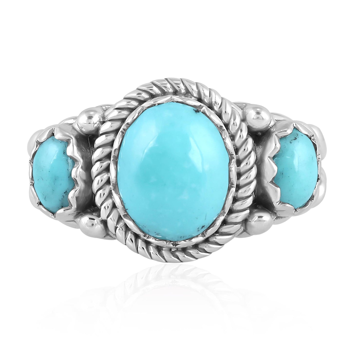 Sterling Silver Kingman Turquoise 3-Stone Ring