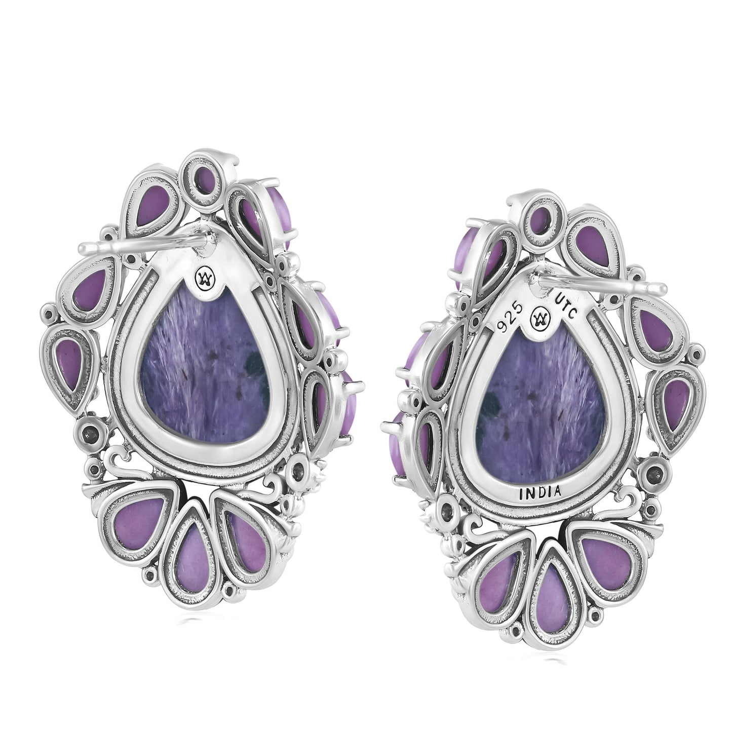 EXCLUSIVELY OURS! Sterling Silver Charoite and Phosphosiderite Trillion, Pear and Oval Stud Earrings